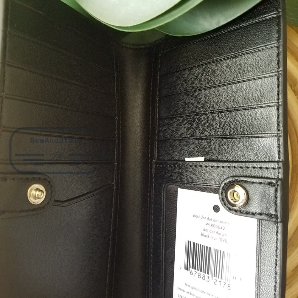 Kate Spade NWT Staci Large Wallet Polka Black Polka Dot Saffiano Leather - Picture 4 of 10